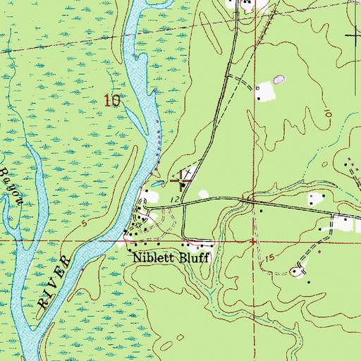 Topographic Map of Nibletts Bluff Bible Church, LA
