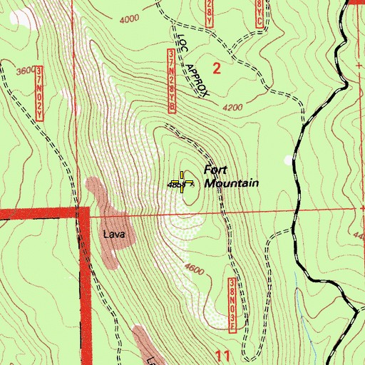 Topographic Map of Fort Mountain, CA