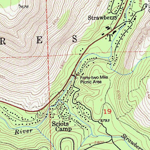 Topographic Map of Fortytwo Mile Campground, CA