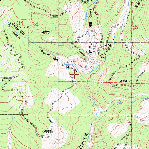 Topographic Map of Four Bit Gulch, CA
