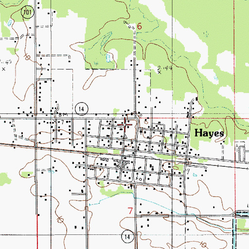 Topographic Map of Calcasieu Parish Library Hayes Branch, LA