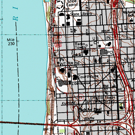 Topographic Map of East Baton Rouge Parish Library River Center Branch, LA
