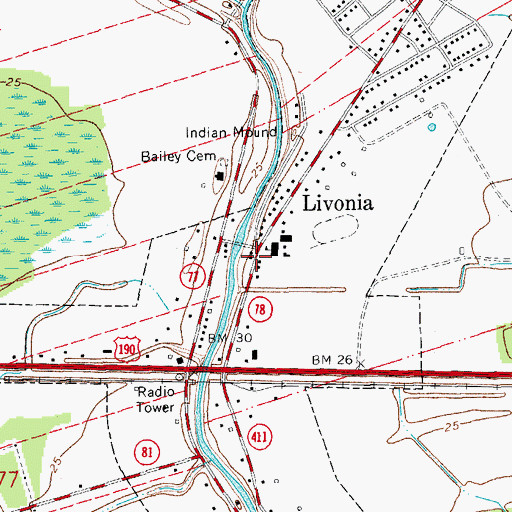 Topographic Map of Pointe Coupee Parish Library Livonia Branch, LA