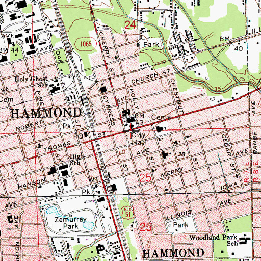 Topographic Map of Tangipahoa Parish Library Hammond Branch, LA