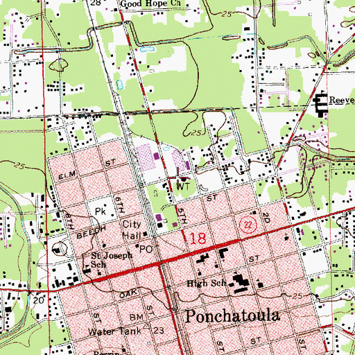 Topographic Map of Tangipahoa Parish Library Ponchatoula Branch, LA