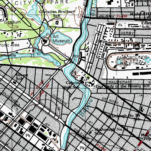 Topographic Map of Pitot House Museum, LA