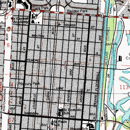 Topographic Map of New Orleans Sewerage Pumping Station Number 21, LA