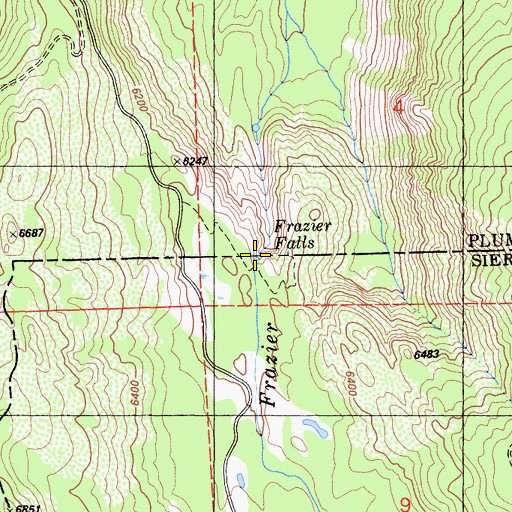 Topographic Map of Frazier Falls, CA