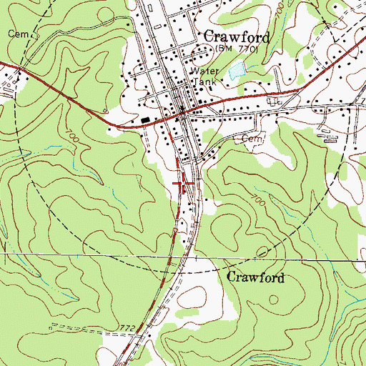 Topographic Map of Crawford Volunteer Fire Department, GA