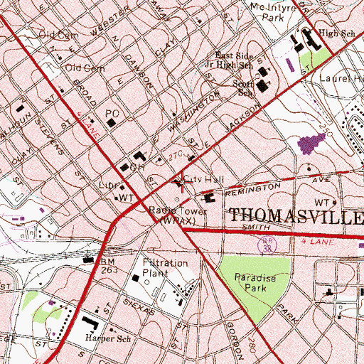 Topographic Map of Thomasville Fire Rescue Station 1, GA