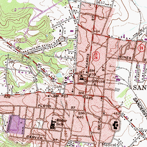 Topographic Map of Sandersville Fire Department, GA