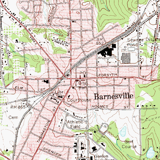 Topographic Map of Barnesville Fire Department, GA