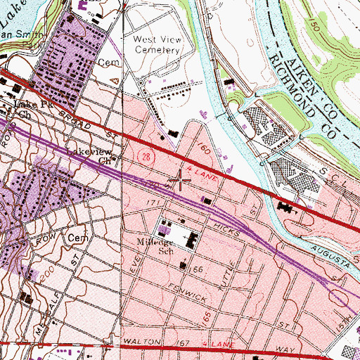 Topographic Map of Augusta Fire Department Station 4, GA