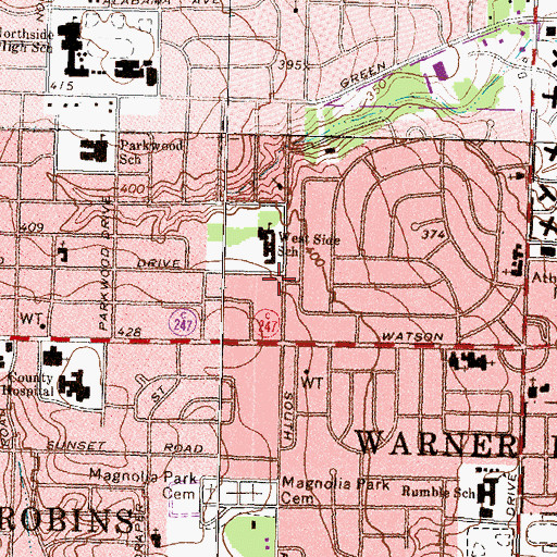 Topographic Map of Warner Robins Fire Department Station 1, GA