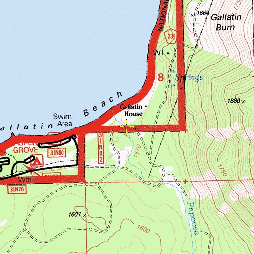 Topographic Map of Gallatin House, CA