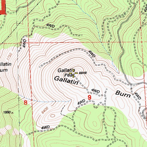 Topographic Map of Gallatin Peak, CA