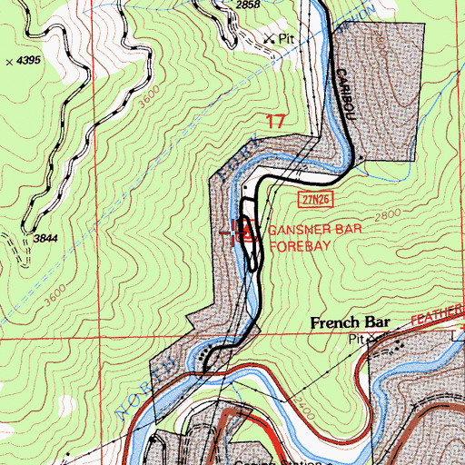 Topographic Map of Gansner Bar Campground, CA