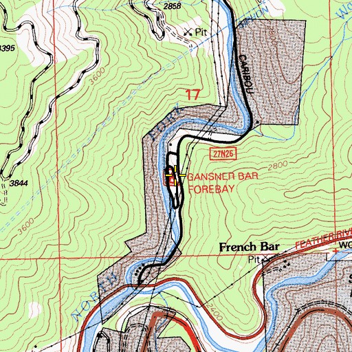 Topographic Map of Gansner Bar Campground, CA