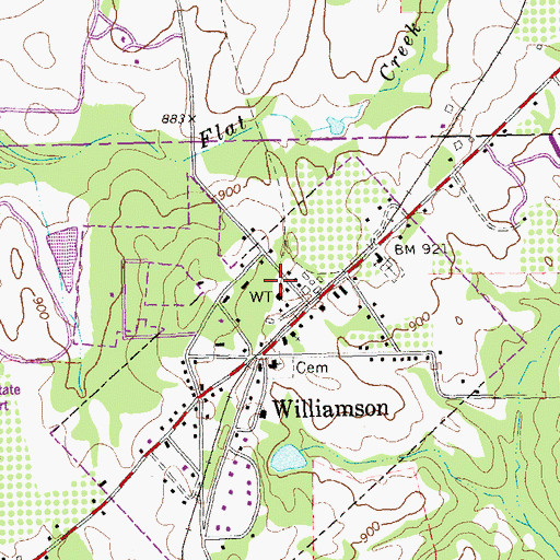Topographic Map of Williamson Area Volunteer Fire Department, GA