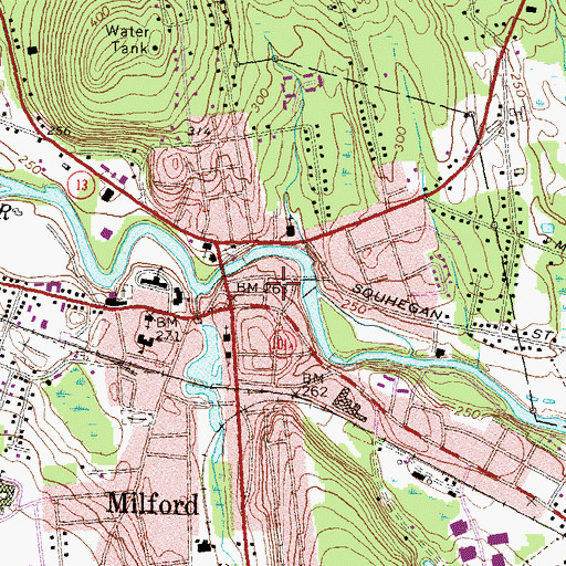 Topographic Map of Milford Fire Department, NH