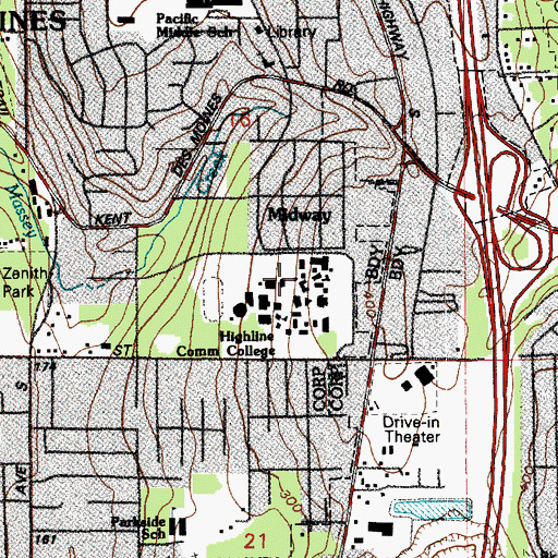 Topographic Map of Highline Community College Building 18, WA