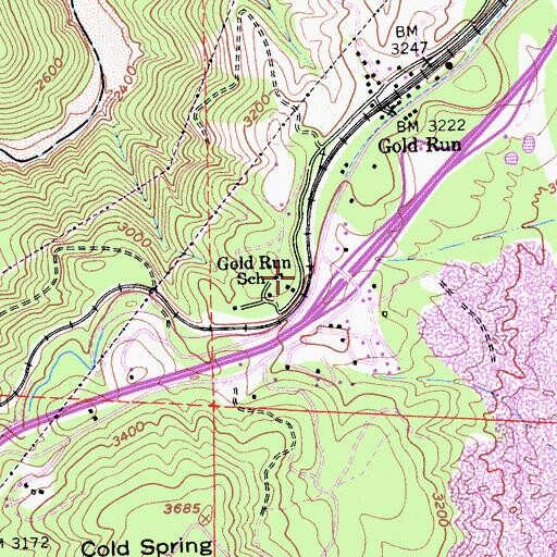 Topographic Map of Gold Run School, CA