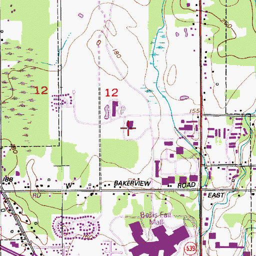Topographic Map of Whatcom Community College Baker Hall, WA
