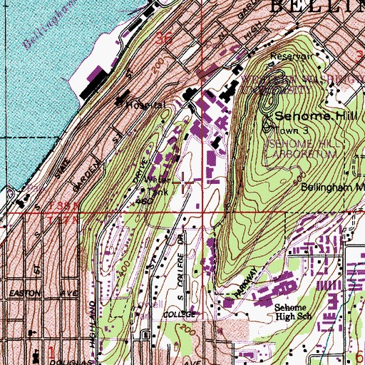 Topographic Map of Western Washington University Parks Hall, WA