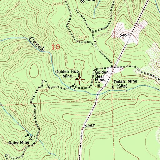 Topographic Map of Golden Hub Mine, CA