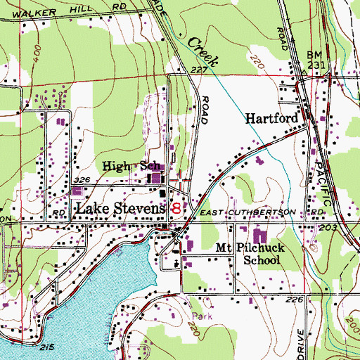 Topographic Map of Lake Stevens Police Department, WA