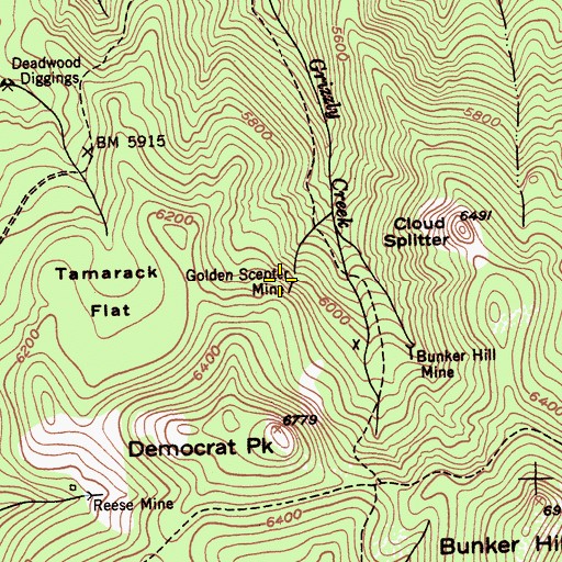 Topographic Map of Golden Scepter Mine, CA