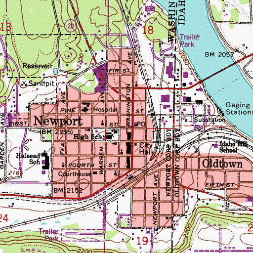 Topographic Map of Newport Post Office, WA
