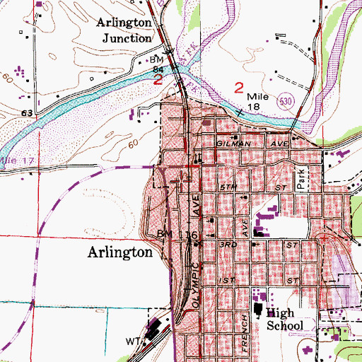 Topographic Map of Arlington Post Office, WA