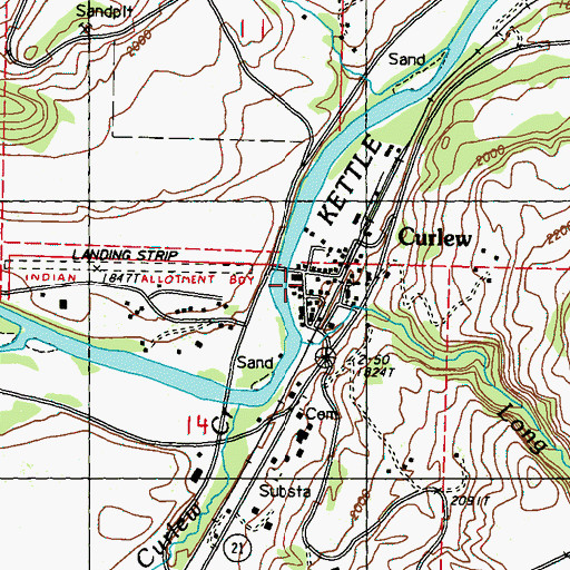 Topographic Map of Curlew Post Office, WA