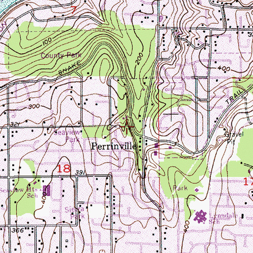 Topographic Map of Perrinville Post Office, WA