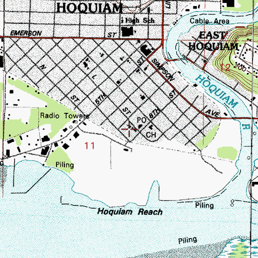 Topographic Map of Hoquiam Post Office, WA