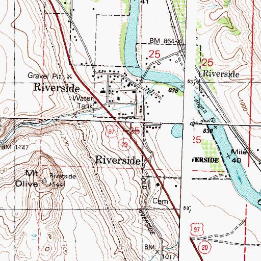 Topographic Map of Riverside Post Office, WA