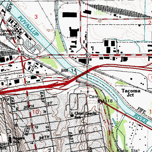 Topographic Map of Puyallup Avenue Bridge Interstate 5, WA
