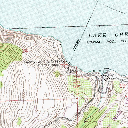 Topographic Map of Twenty Five Mile Creek Ferry Landing, WA