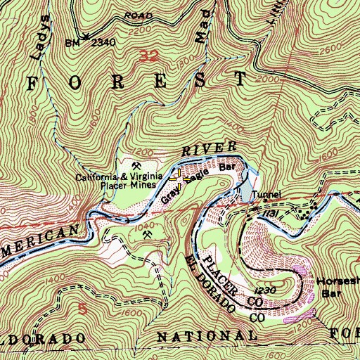 Topographic Map of Gray Eagle Bar, CA