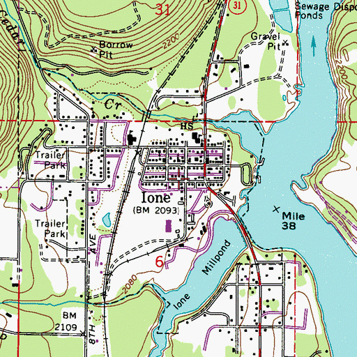 Topographic Map of Ione Community Center, WA