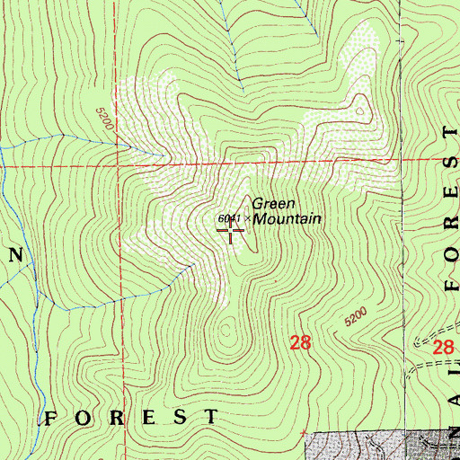 Topographic Map of Green Mountain, CA