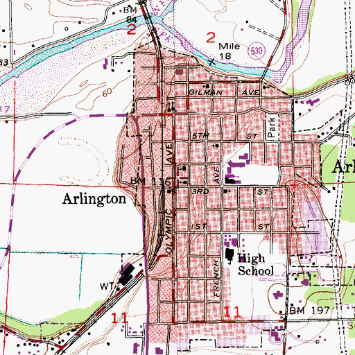 Topographic Map of Arlington United Church, WA
