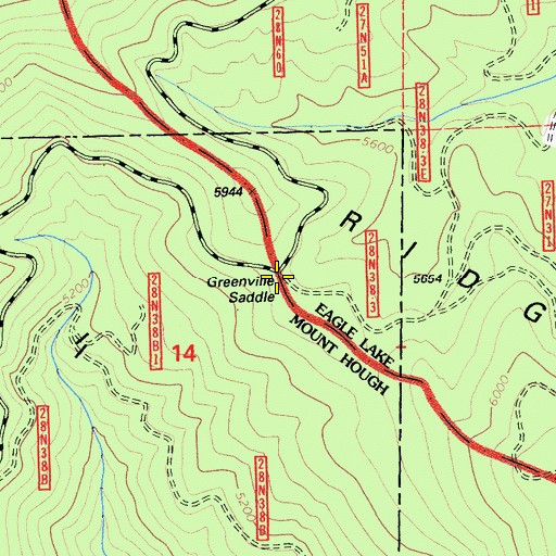 Topographic Map of Greenville Saddle, CA