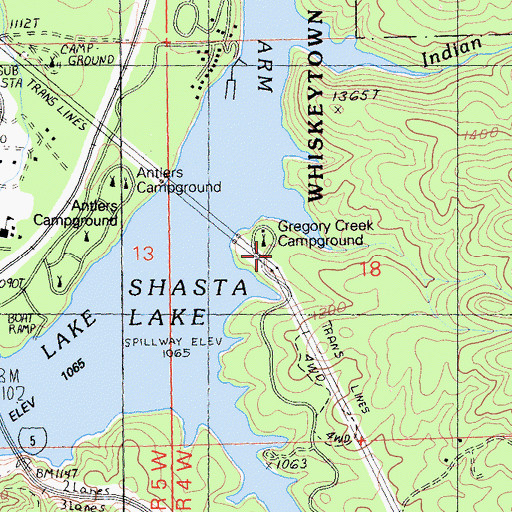 Topographic Map of Gregory Creek Campground, CA