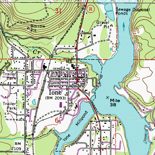 Topographic Map of Ione Baptist Church, WA