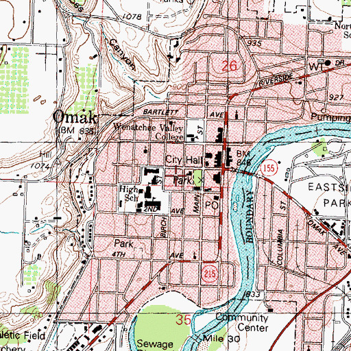 Topographic Map of First Presbyterian Church of Omak, WA