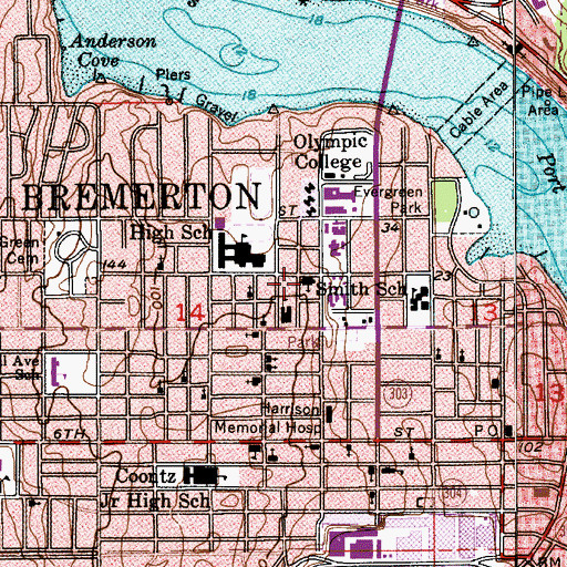 Topographic Map of Lincoln Avenue Bible Church, WA