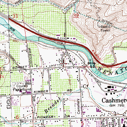 Topographic Map of Cashmere Church of Christ, WA