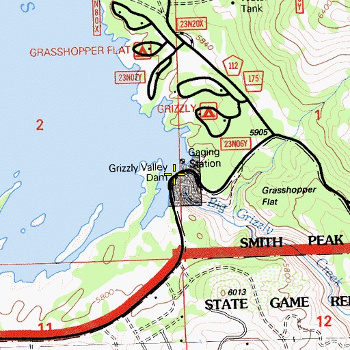 Topographic Map of Grizzly Valley Dam, CA